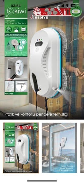 Kiwi KWC-7130 Sıvı Püskürtmeli Cam Silme Robotu